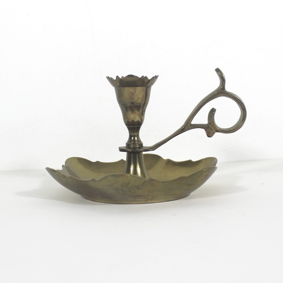 Brass Chamberstick, Single Vintage Candle Holder, Chamber Stick, Solid Brass - Picture 1 of 8